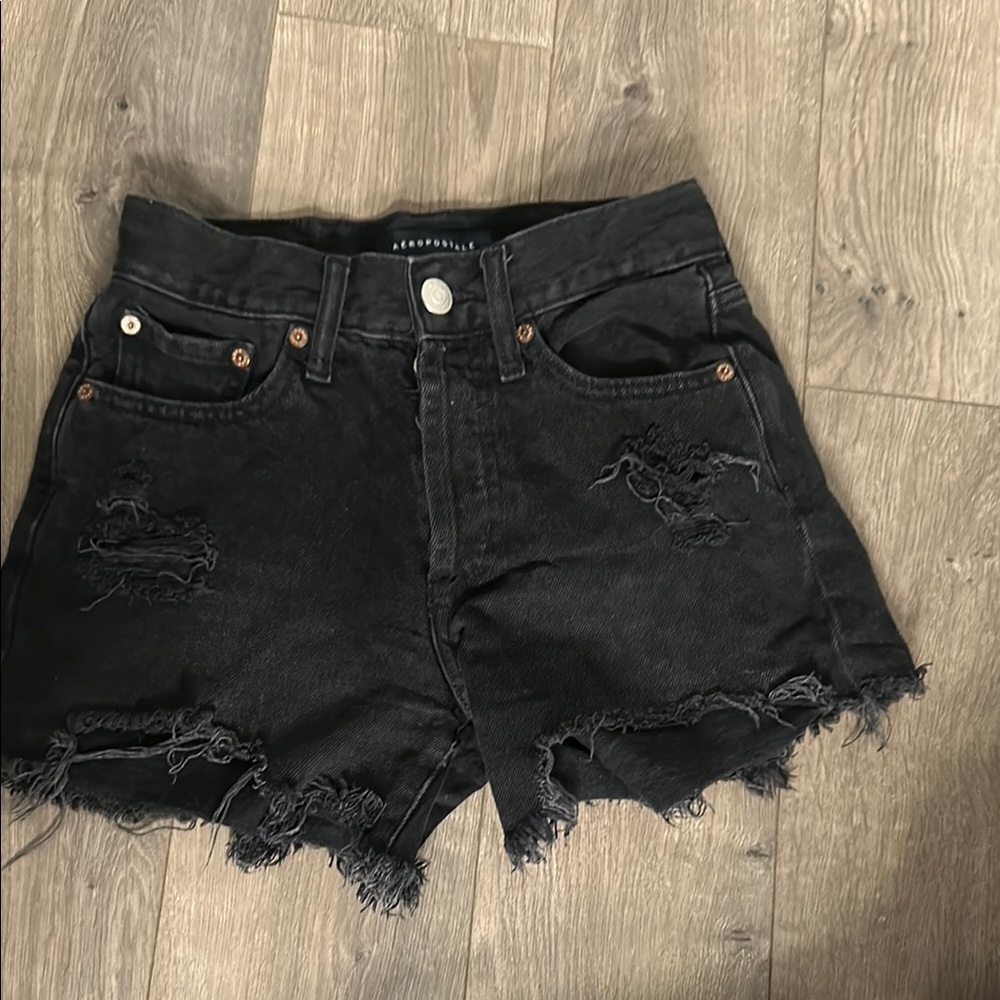 Aeropostale Black Distressed Jean Shorts